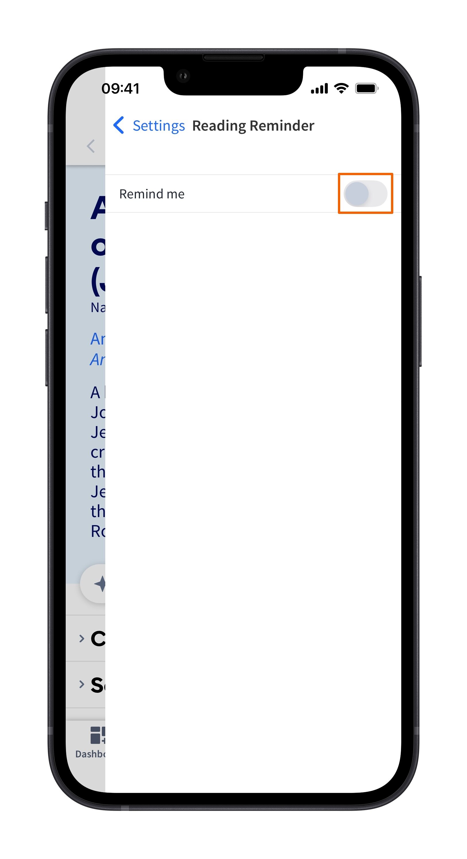 Toggle Reading Plans Reminder