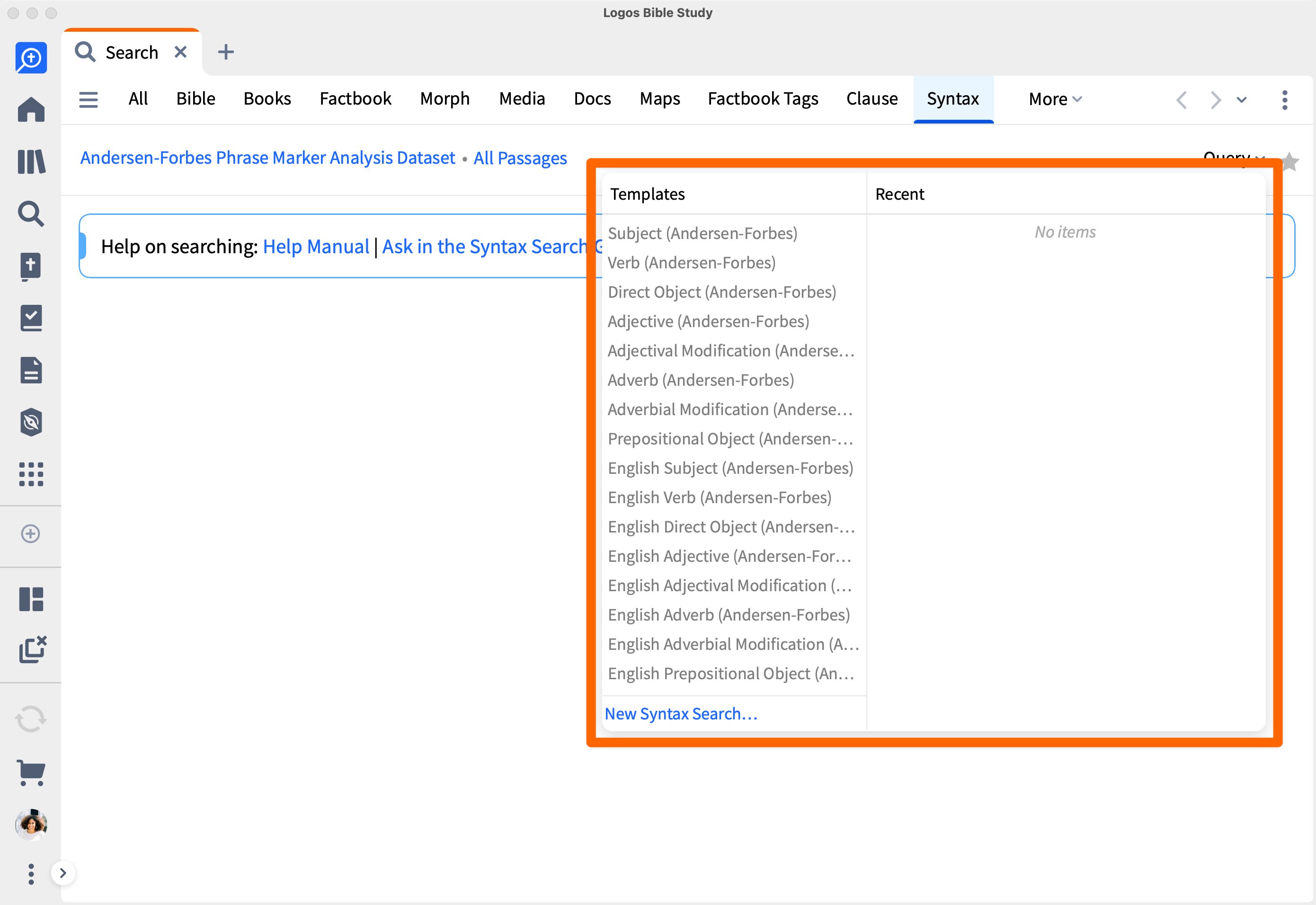 Search Templates For Andersen Forbes Phrase Marker Analysis