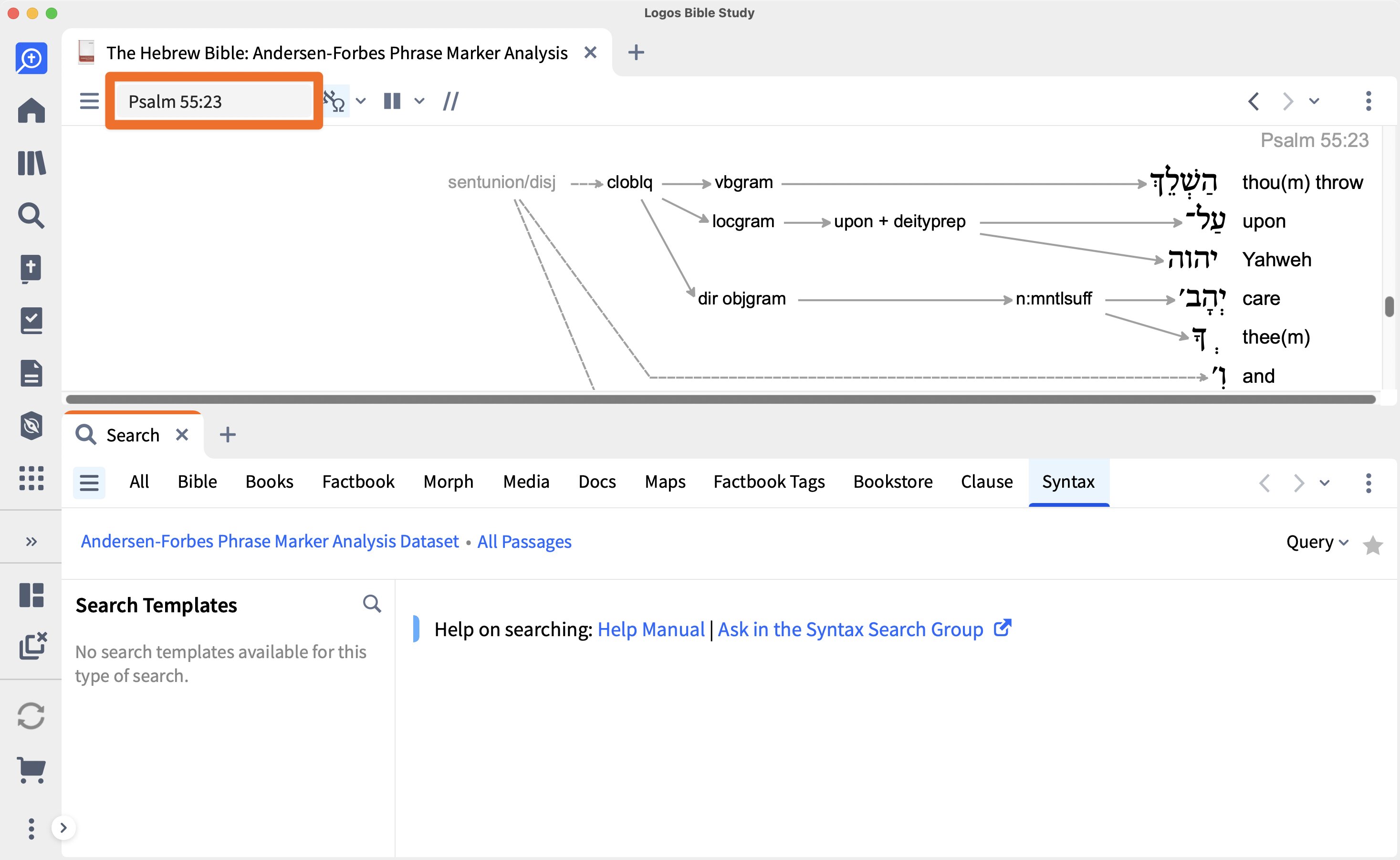Andersen Forbes Phrase Marker Analysis With Psalm 5523 Highlighted In Verse Bar