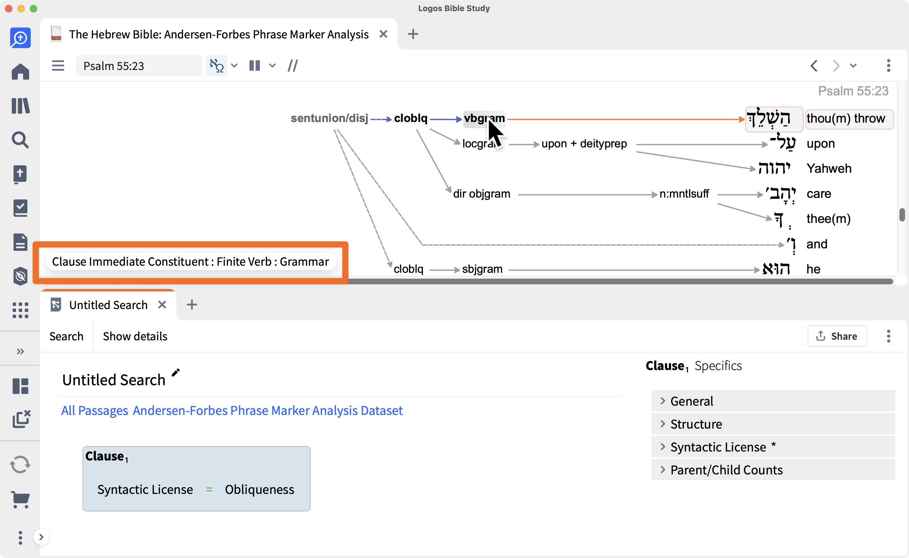 Tooltip Showing For Clause Immediate Constituent