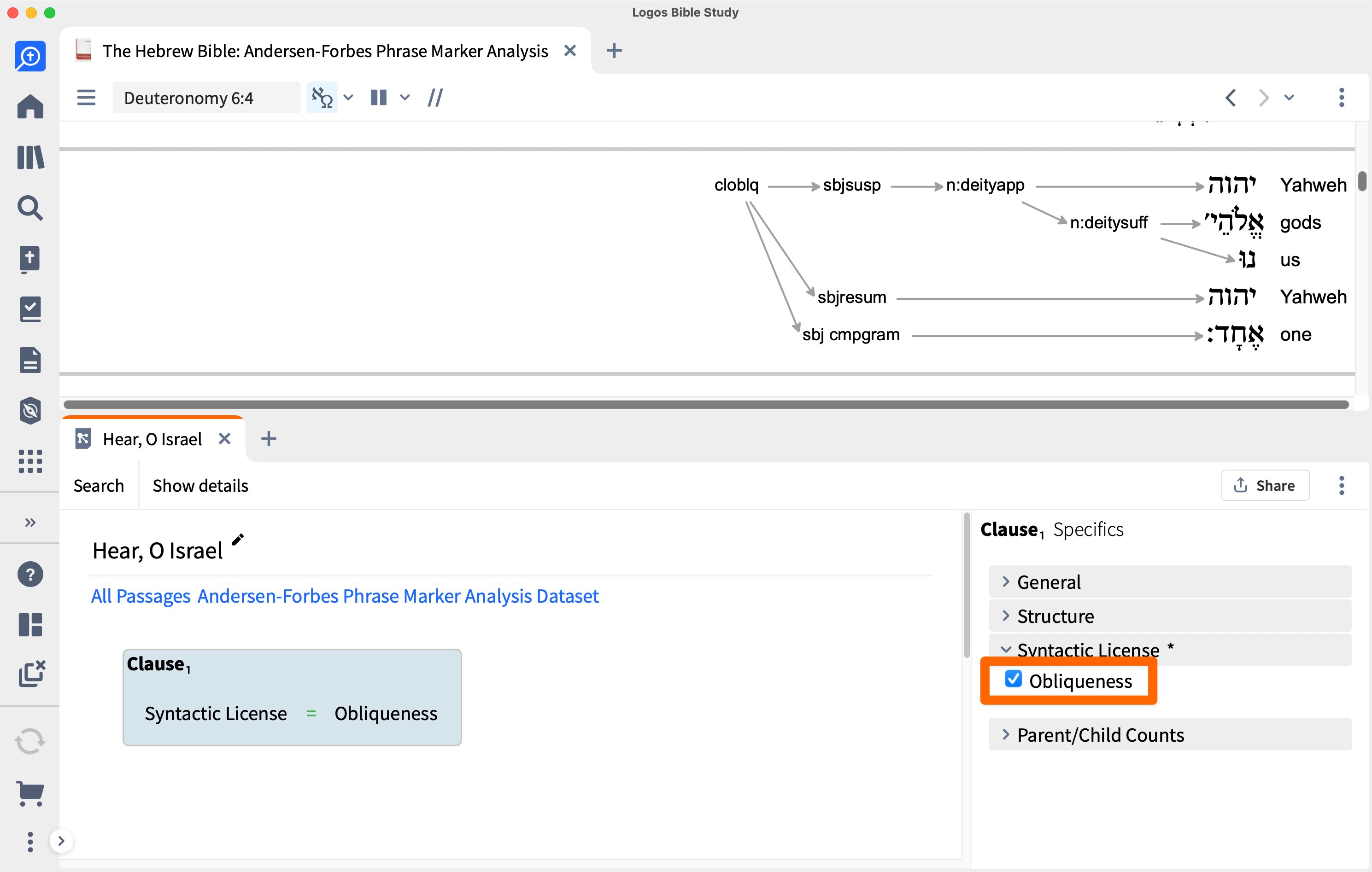 Syntactic License Obliqueness Selcted For First Node