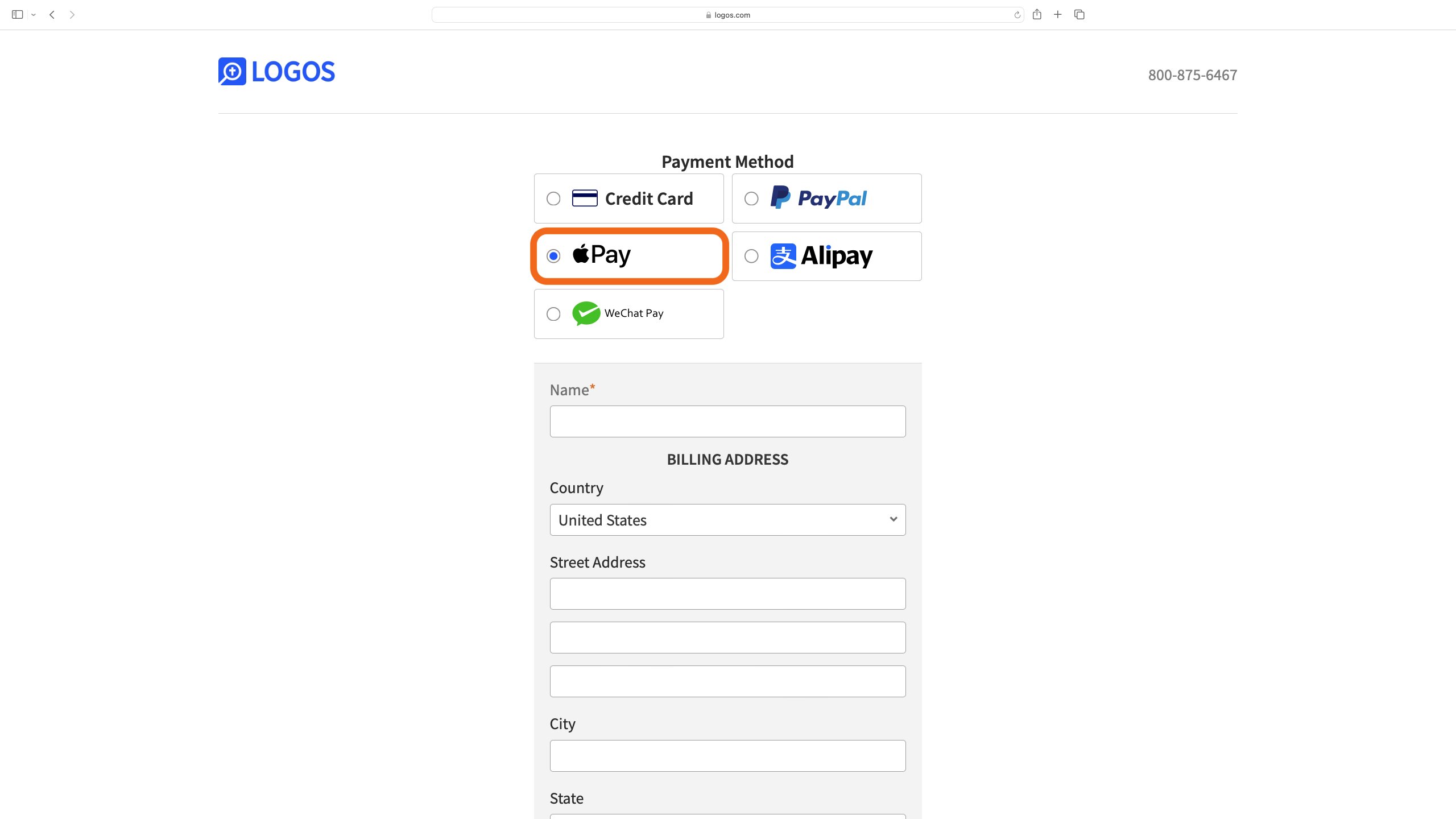 Select Apple Pay Payment Method