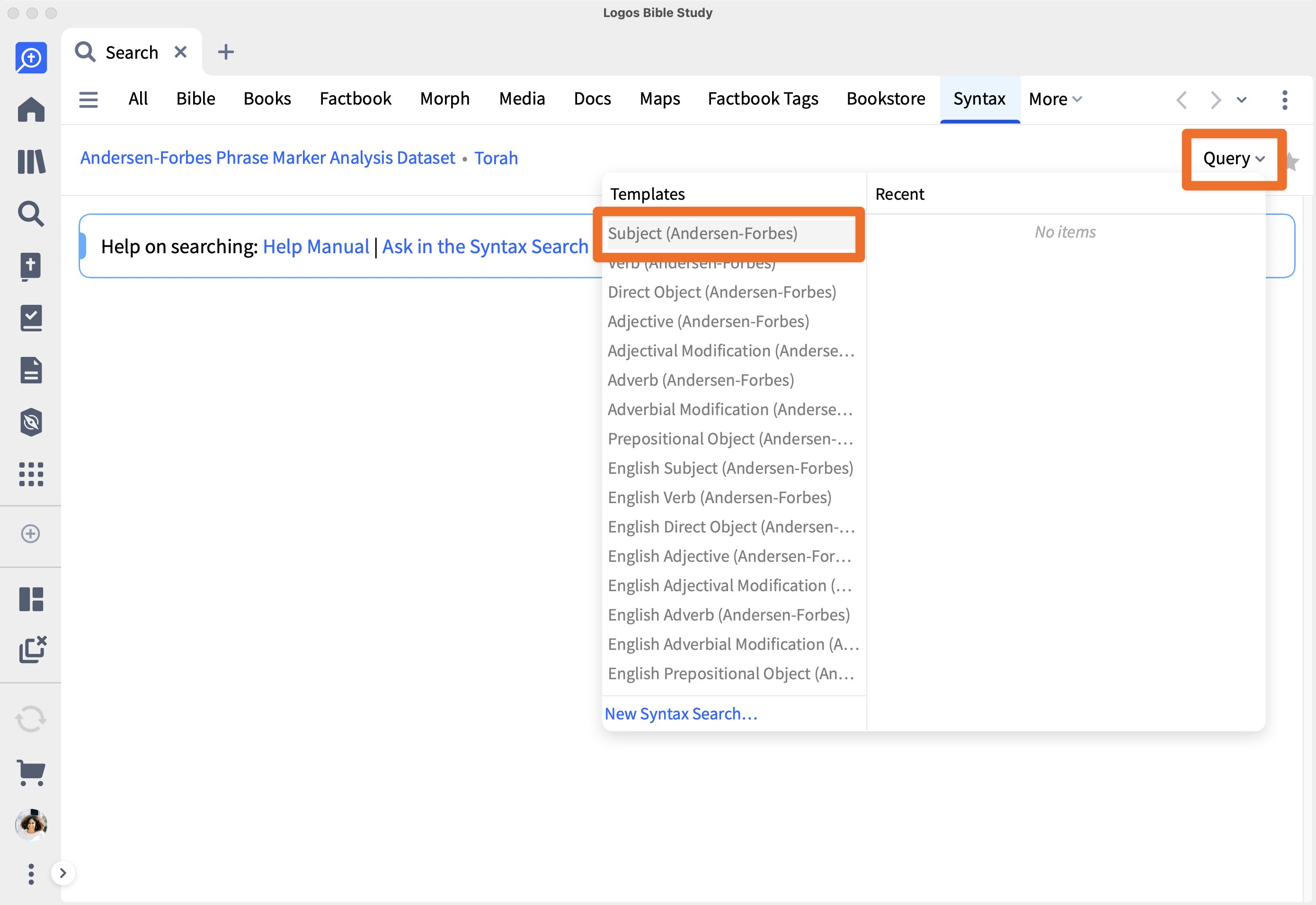 Subject (Andersonforbes) Selected In Query Builder