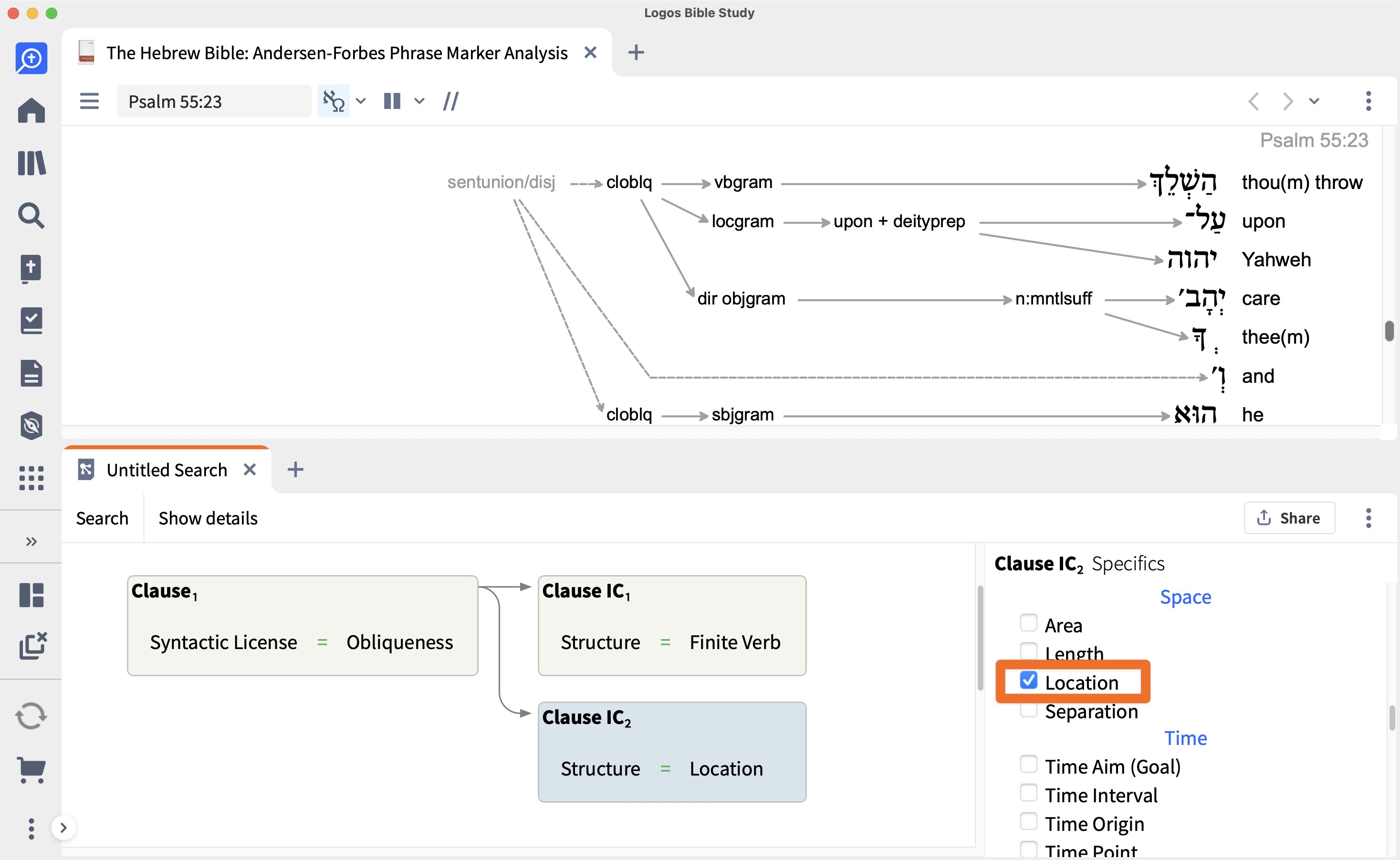 Location Space Option Selected In Specifics Sidebar