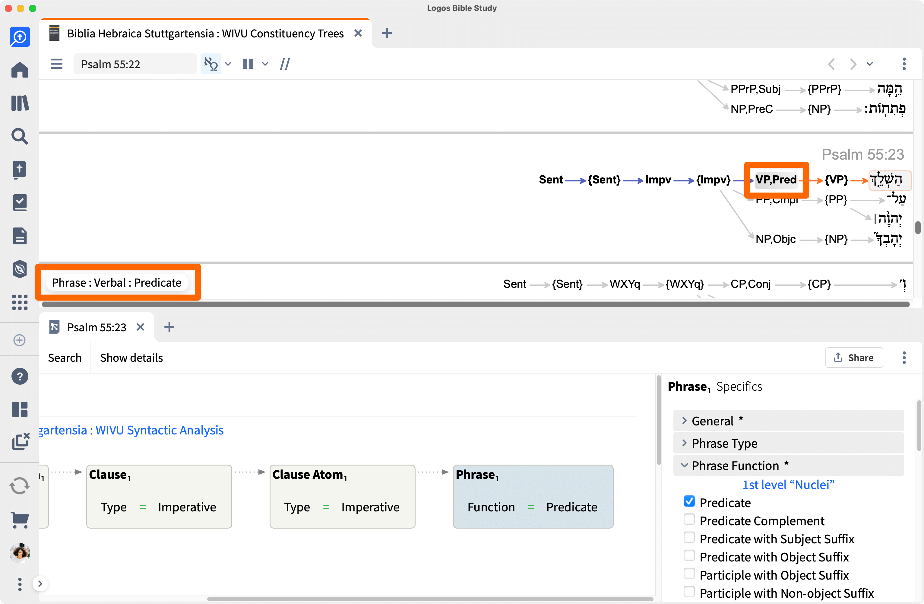 Phrase Verbal Predicate Tooltip Highlighted