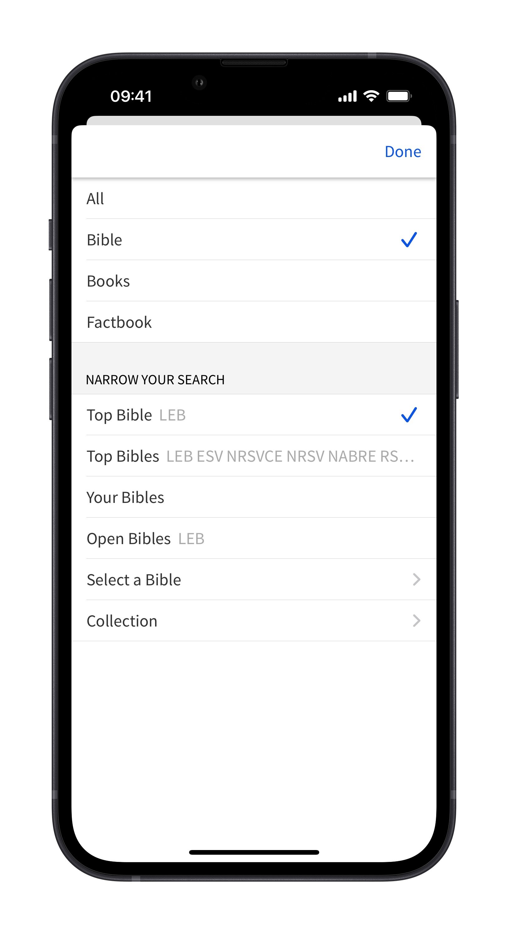 Choose Bibles to search