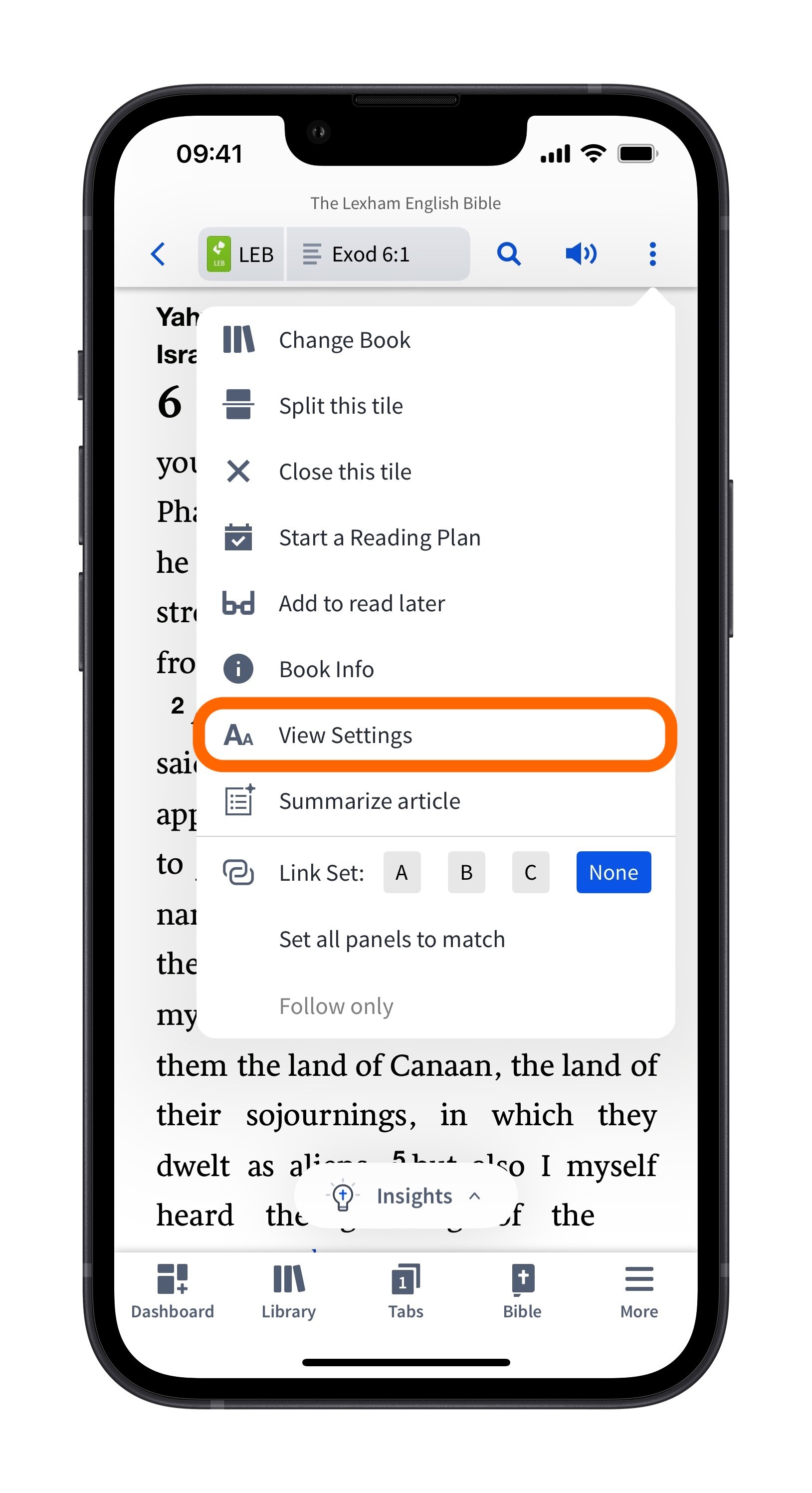 Tap More Actions and select View Settings