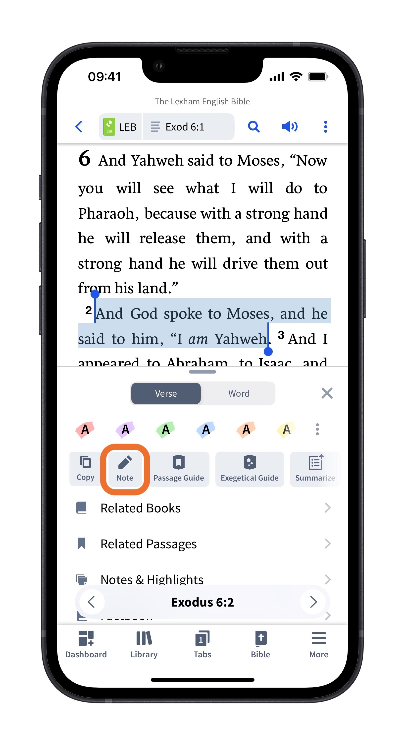 Select a passage and tap Note from the Insights Panel