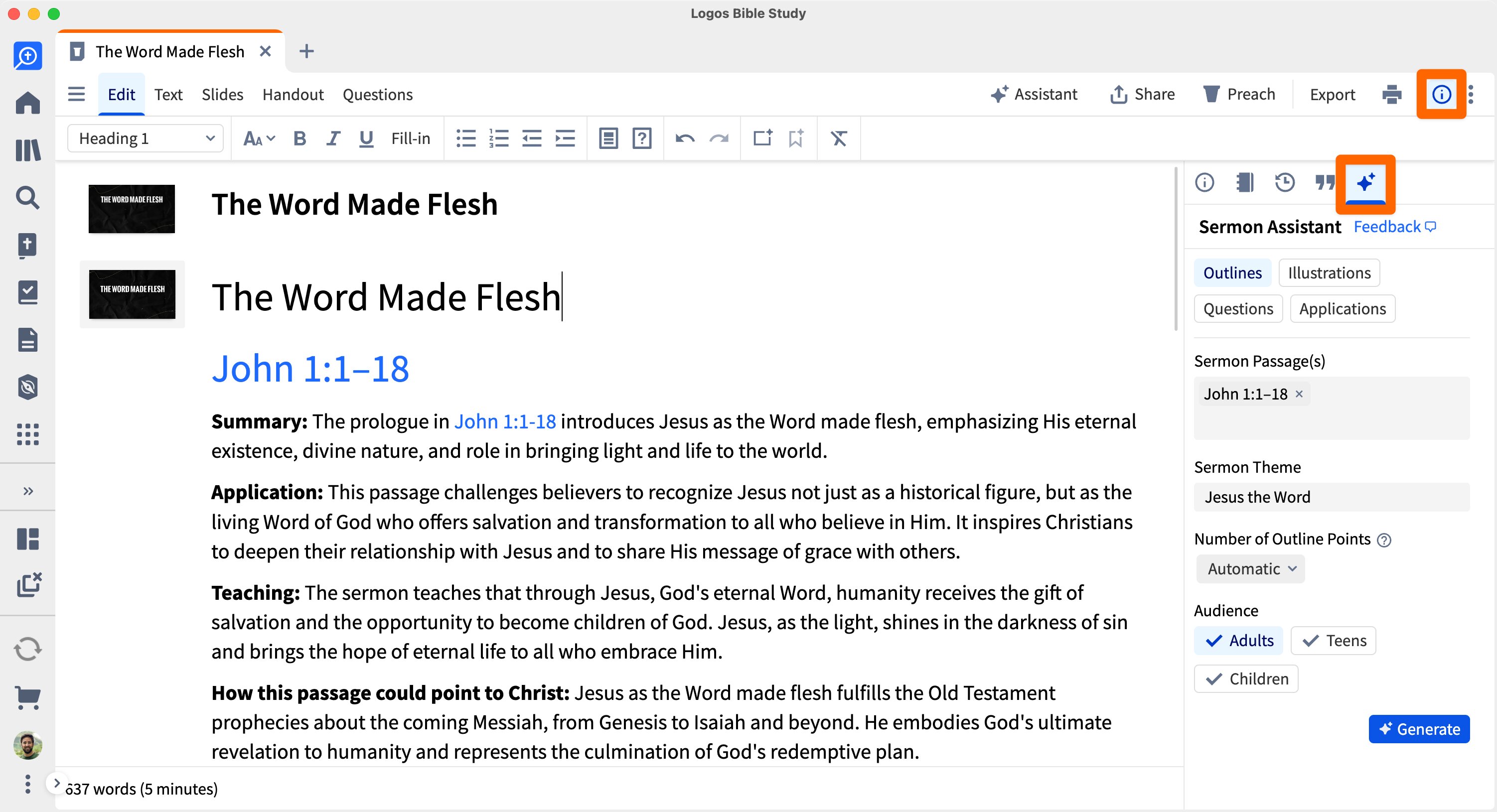 Sermon Assistant Panel Enabled In Sermon Builder