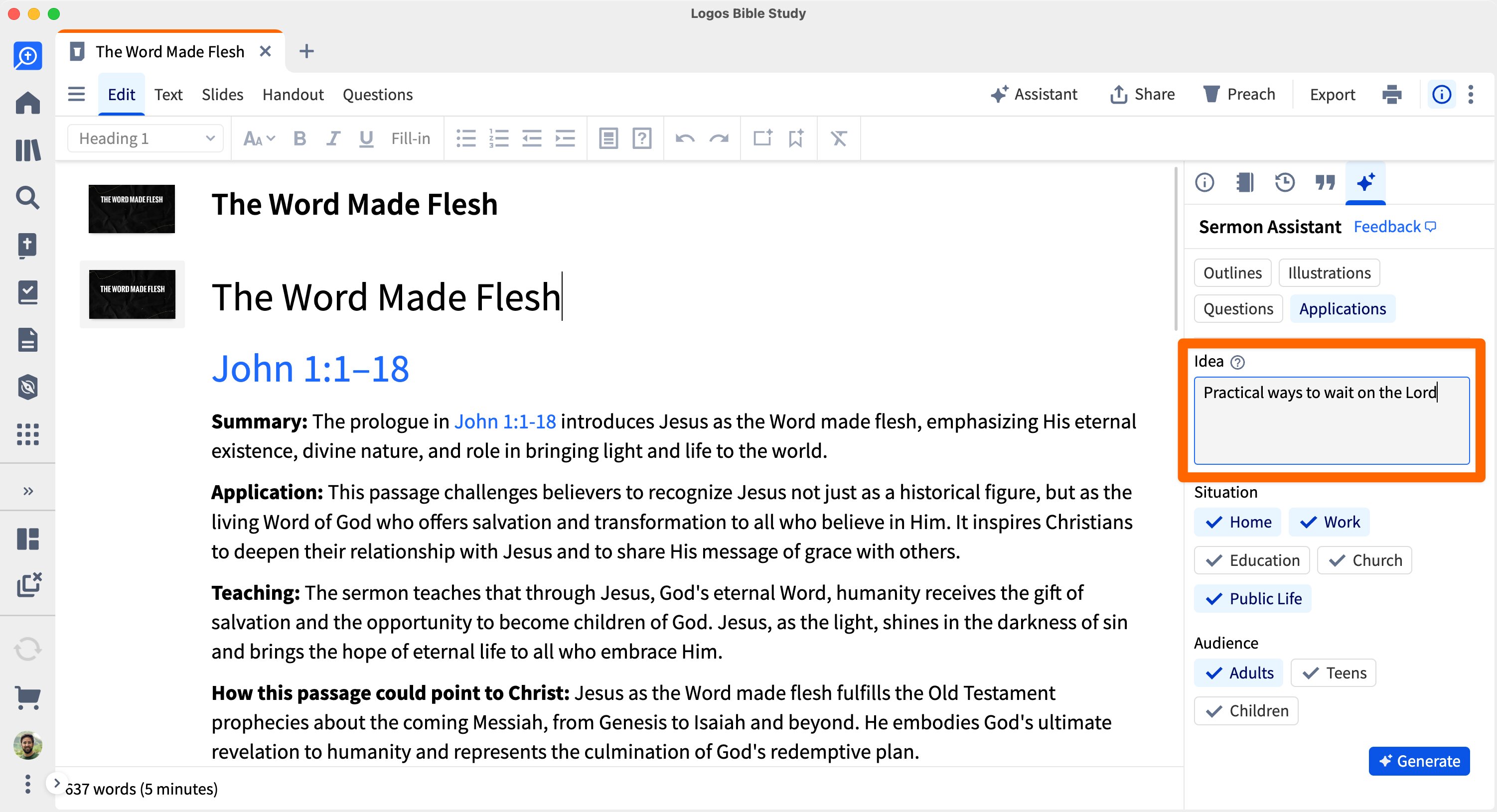 Idea Prompt In Applications Sermon Assistant