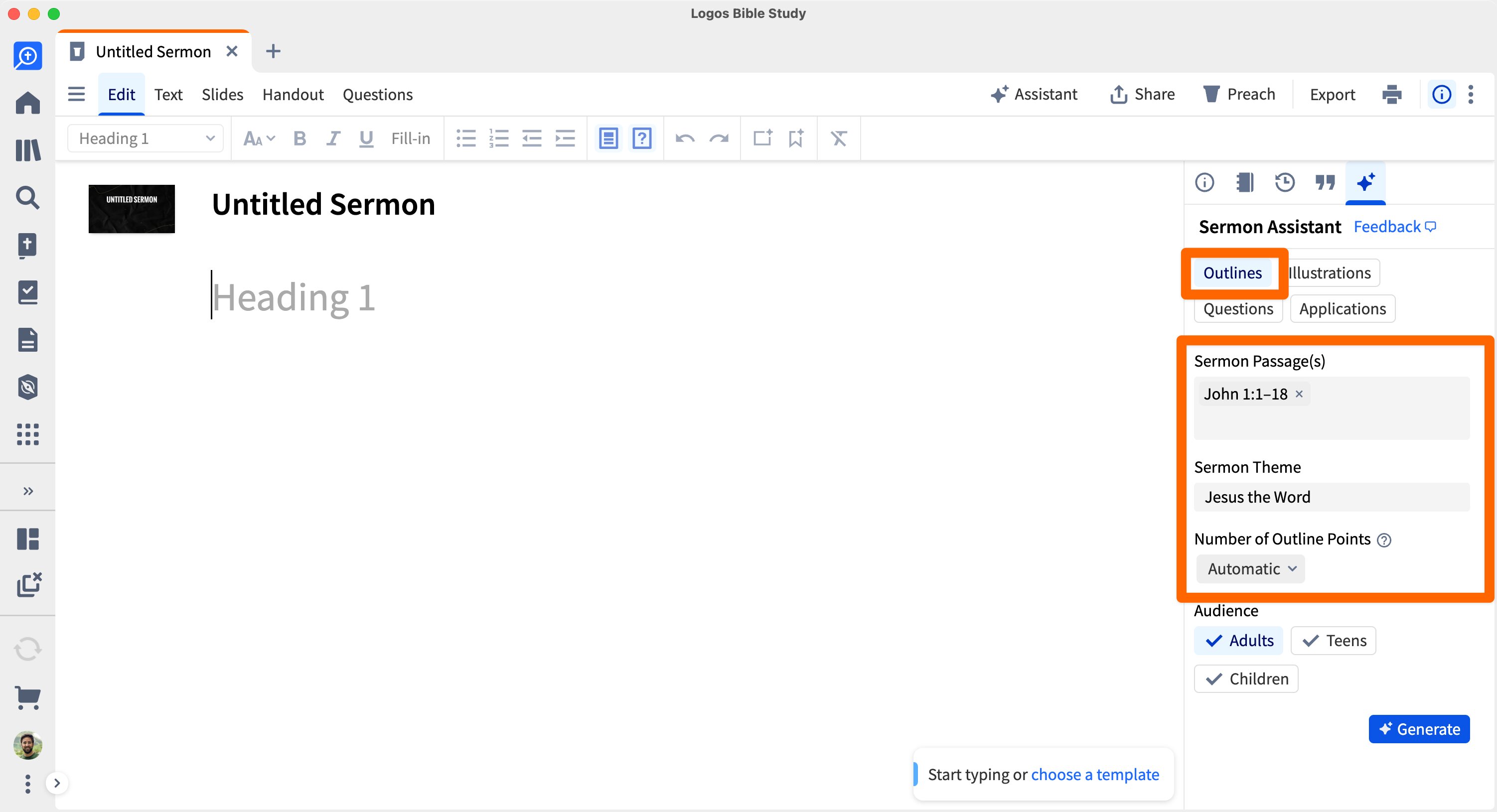 Sermon Assistant Outline Feature With A Passage And Theme