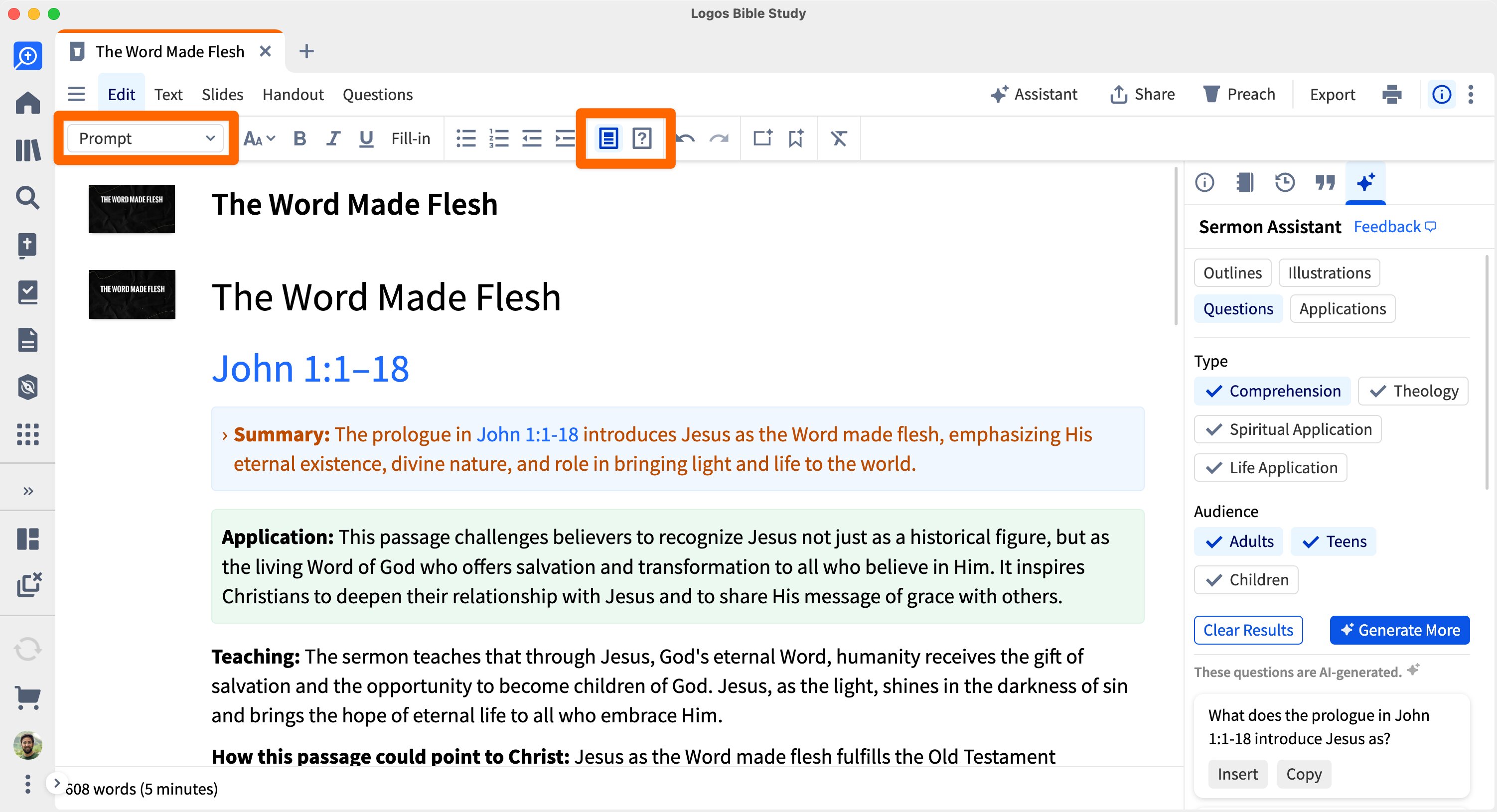 Styled Question As A Prompt And Showing The Handouts And Questions Document Enabled For Text