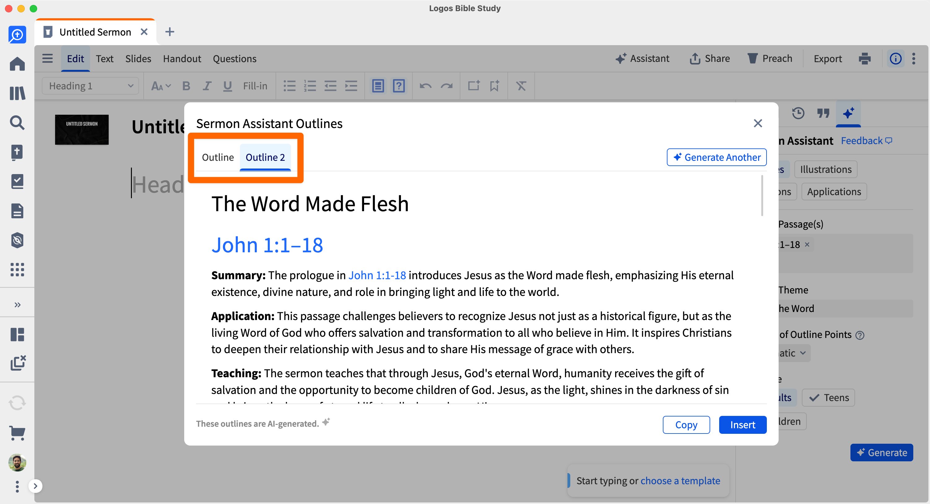 Secondary Outline Showing As A Tab In The Outlines Popup
