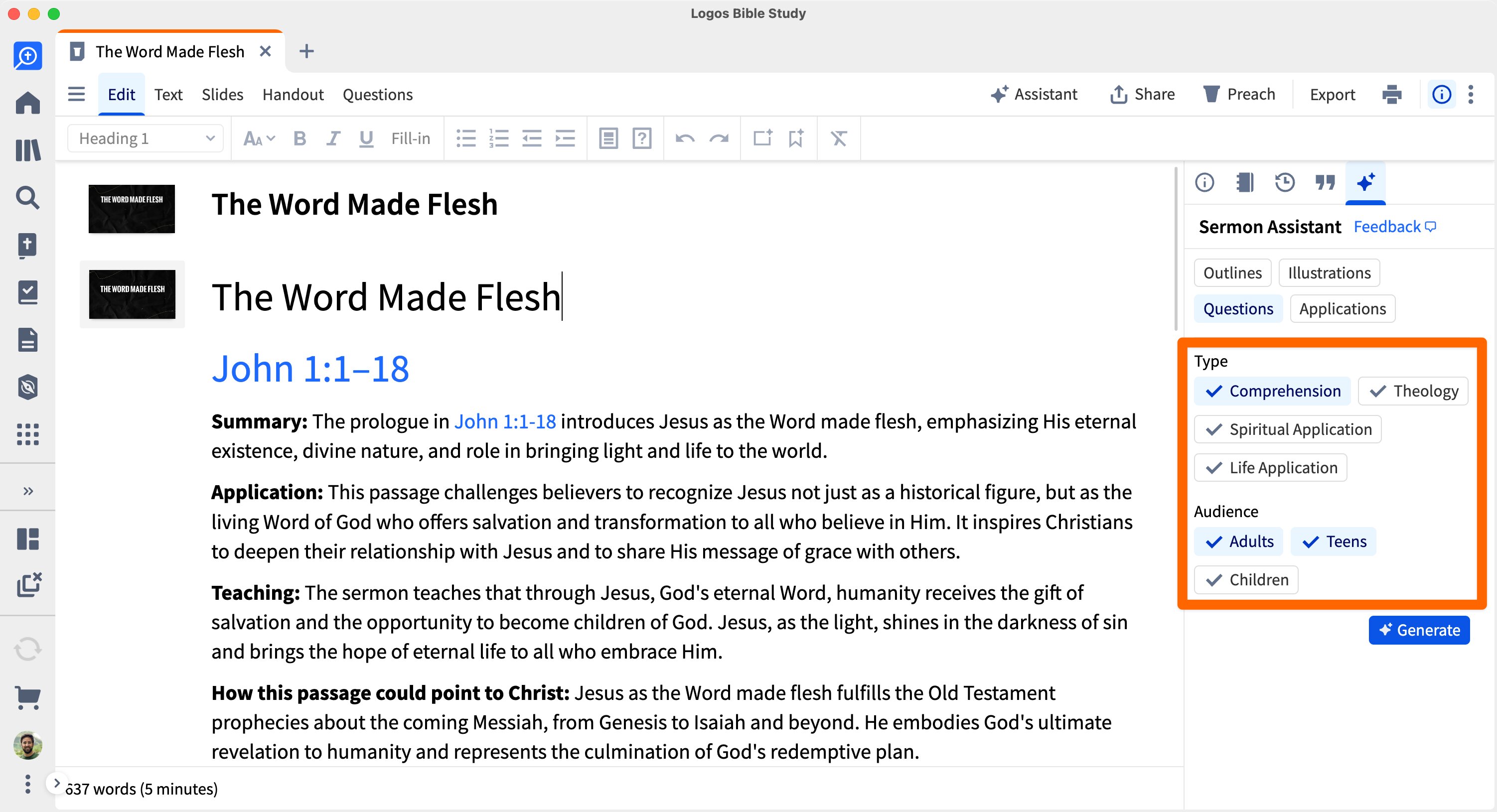 Sermon Questions Type And Audience Highlighted