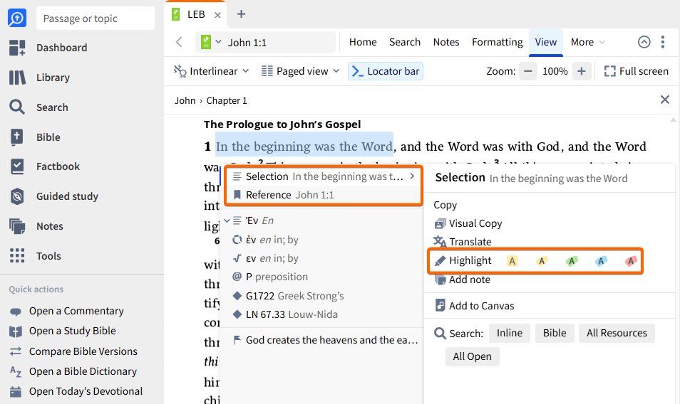 Add a highlight from the Context Menu