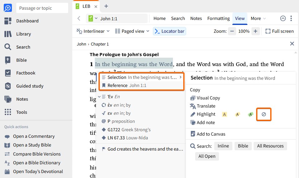Delete a Highlight from the Context Menu