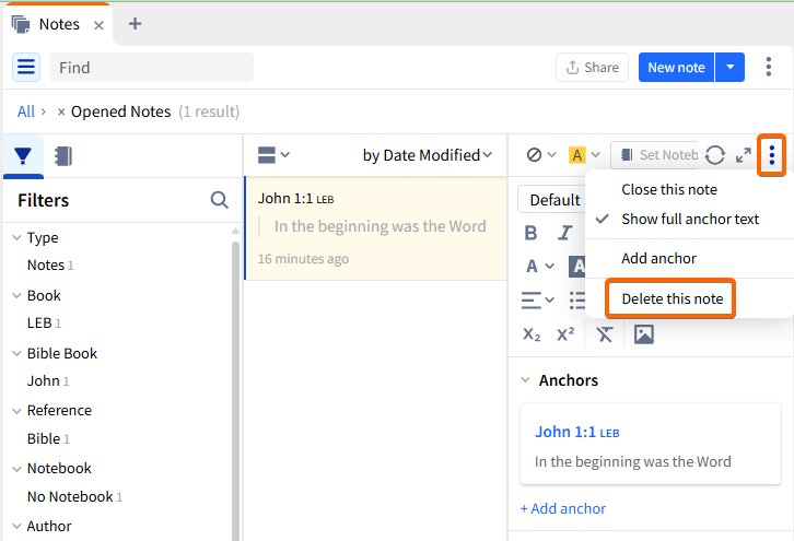 Delete a Highlight from the Notes Tool