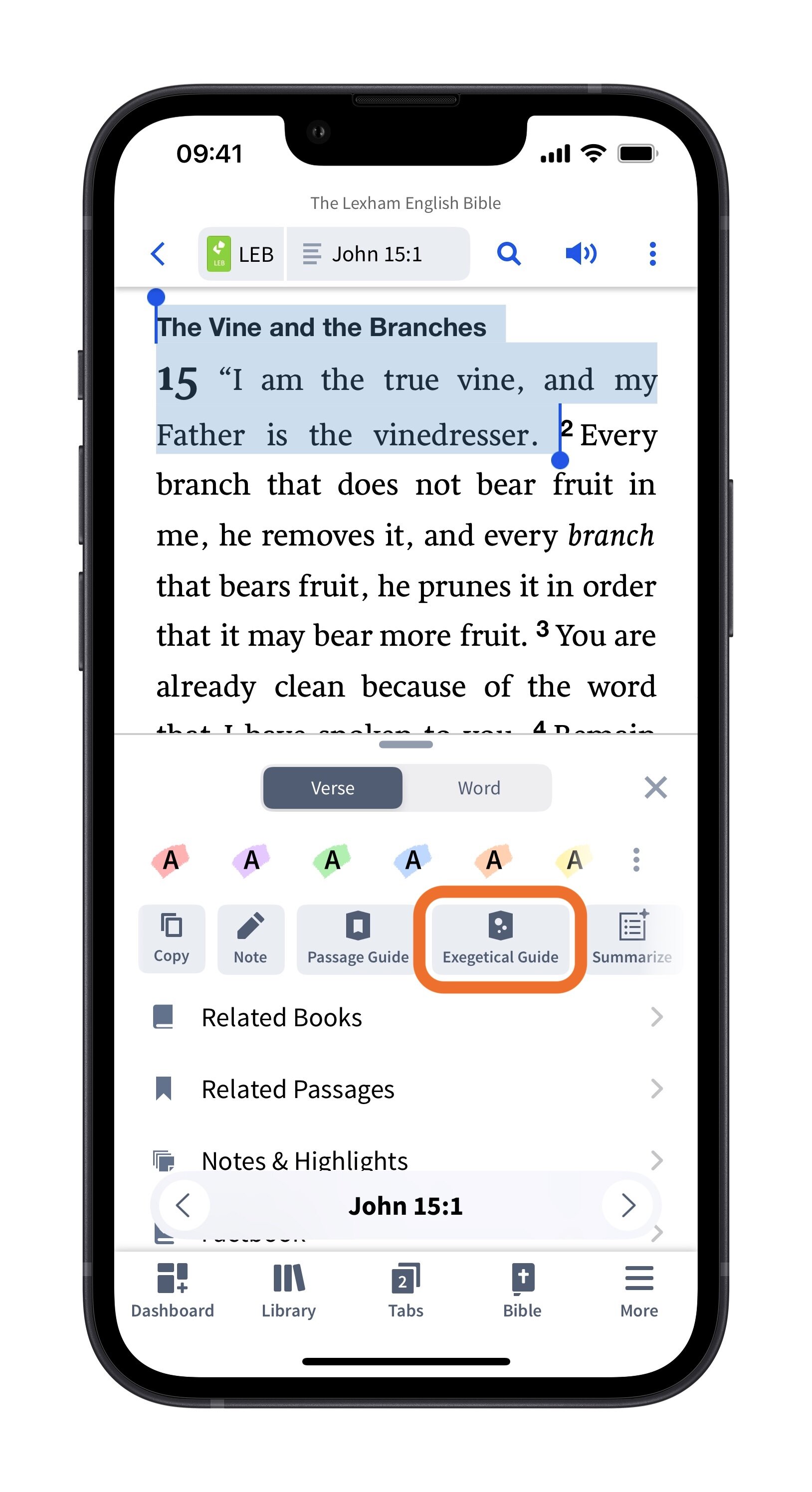 Select A Passage And Choose Exegetical Guide From Insights Panel