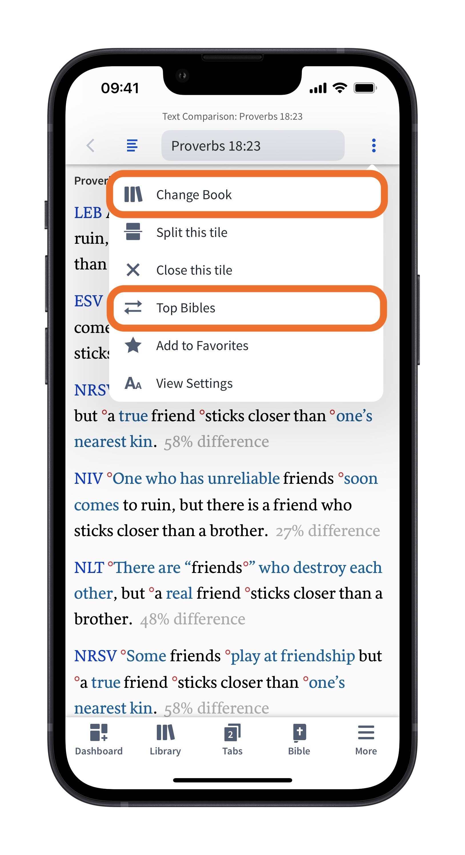 Change Bibles In Text Comparison