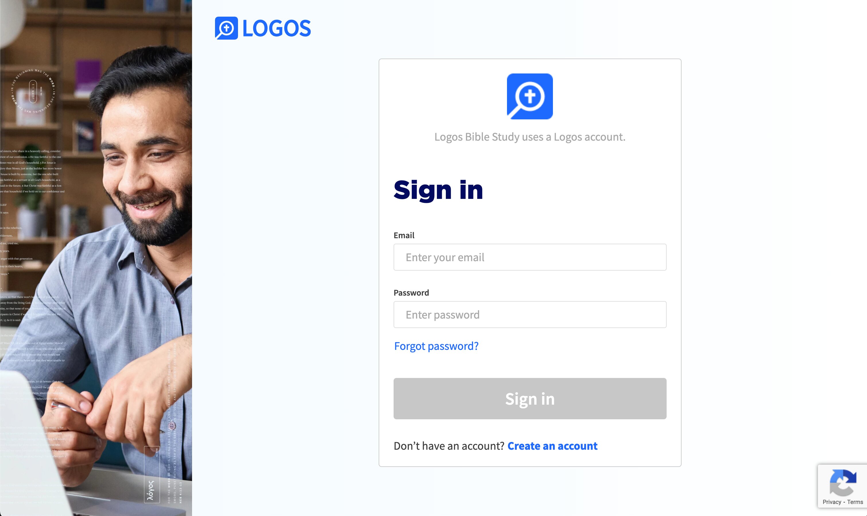 Login form for Logos Bible Software
