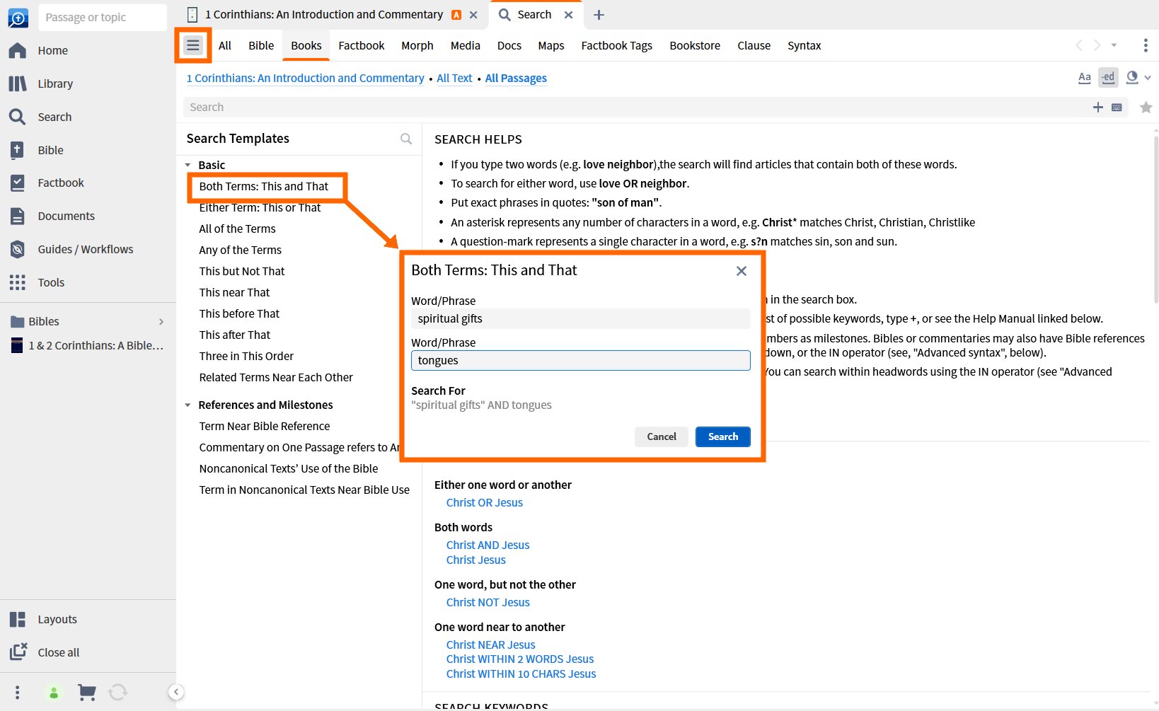 Run an inline search