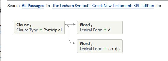 Lexham Sentence Search for Participial Clauses