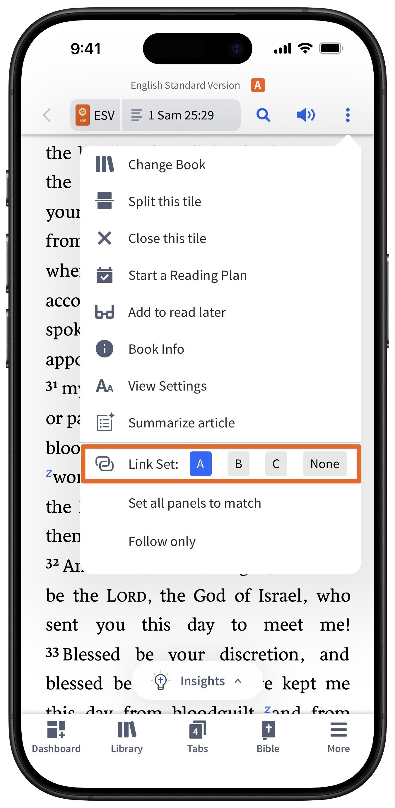 Linkset Shown In More Options Menu