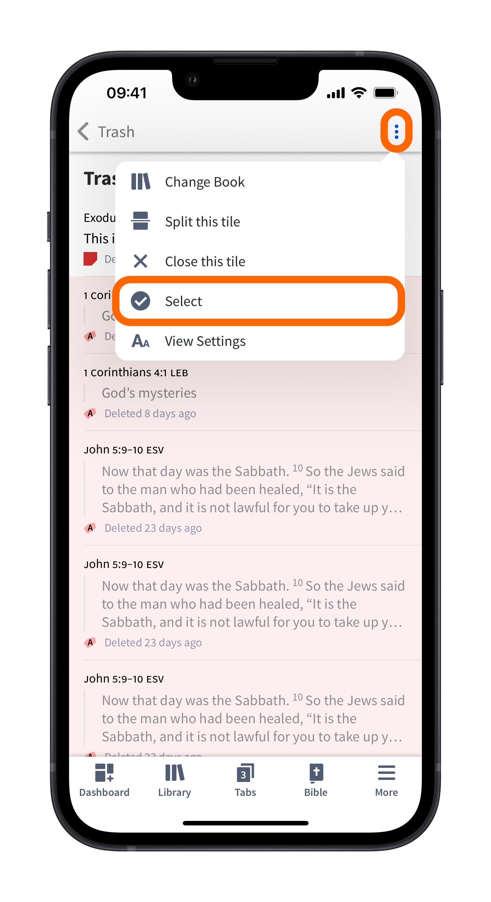 Tap Select from the More Actions Menu