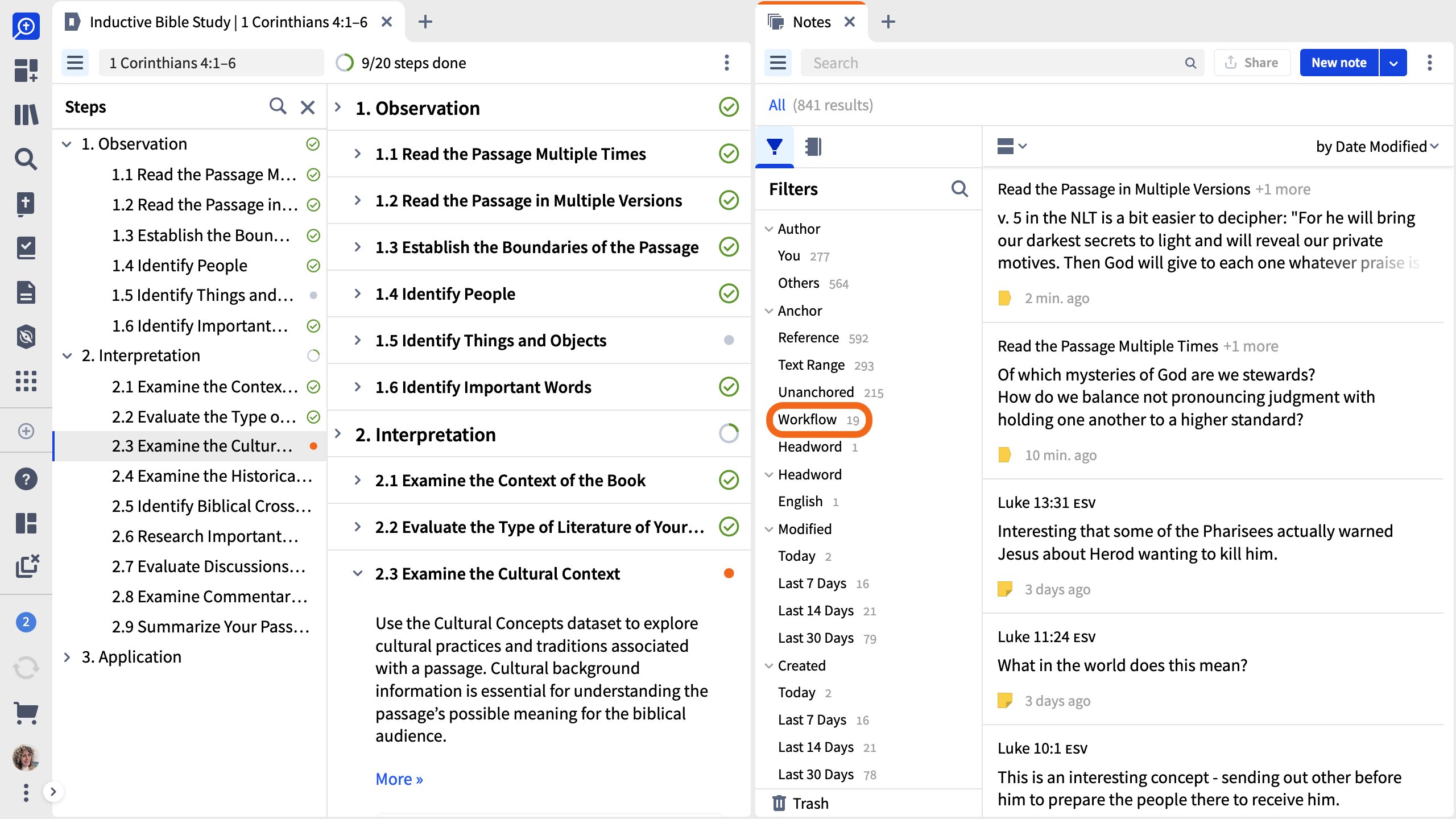 Filter Notes To Those With Workflow Anchors