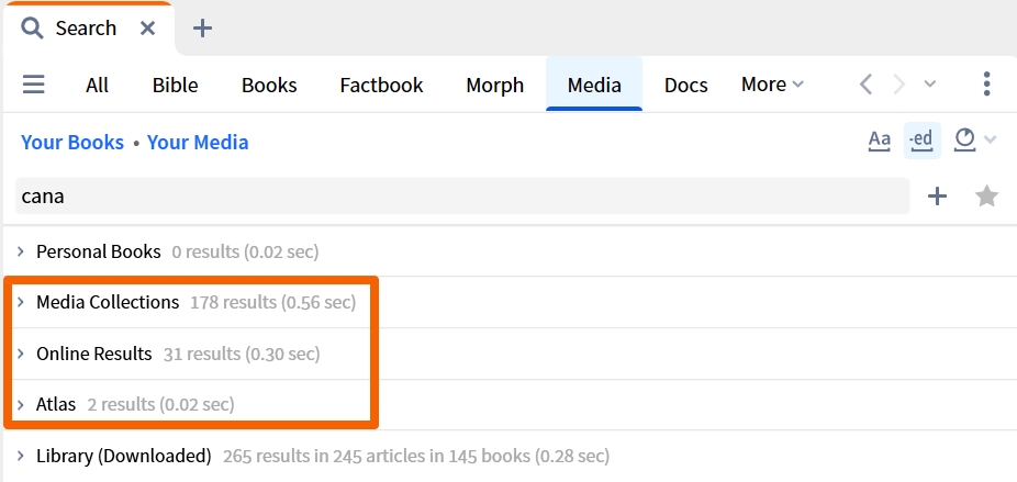 Media Search Sections - Online