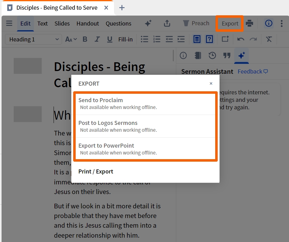 Sermon Builder - Internet Disabled - Export