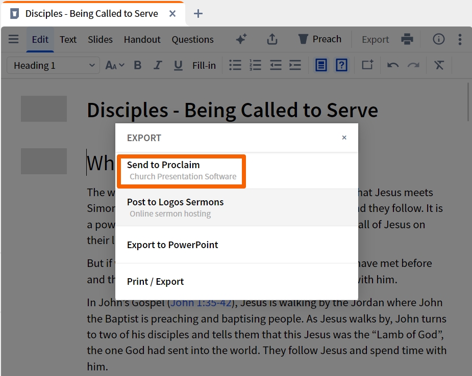 Sermon Builder - Offline - Export To Proclaim 1