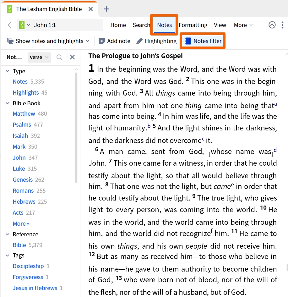 Dynamic Toolbar - Notes Filter