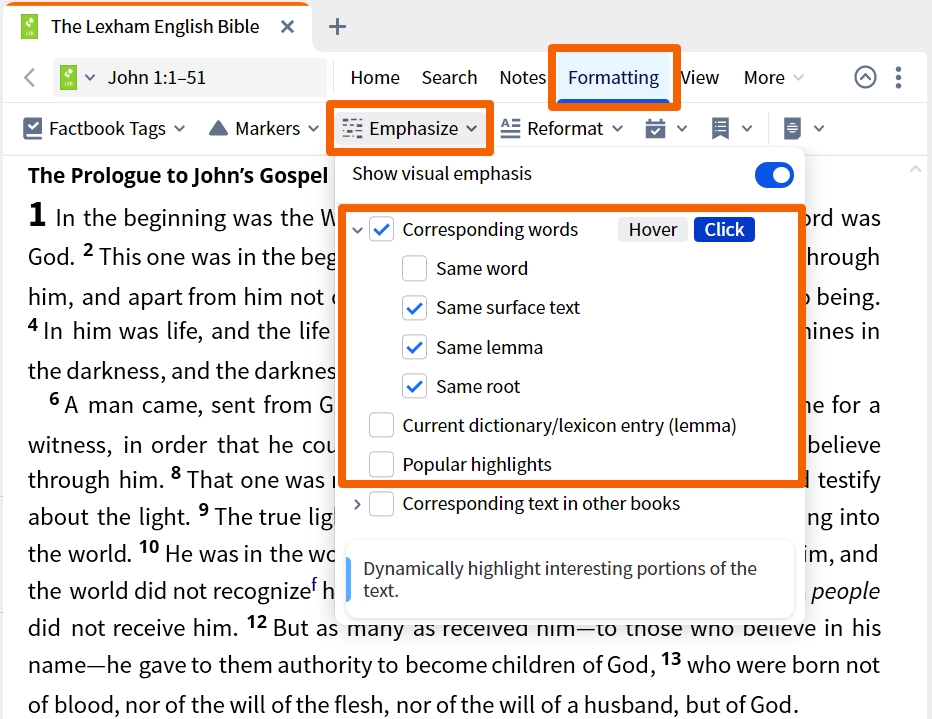 Dynamic Toolbar - Formatting Emphasize