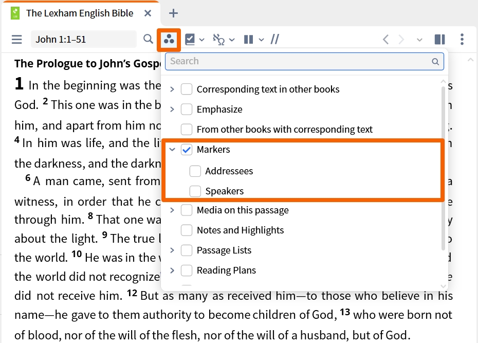 Resource Toolbar - Addressees And Speakers
