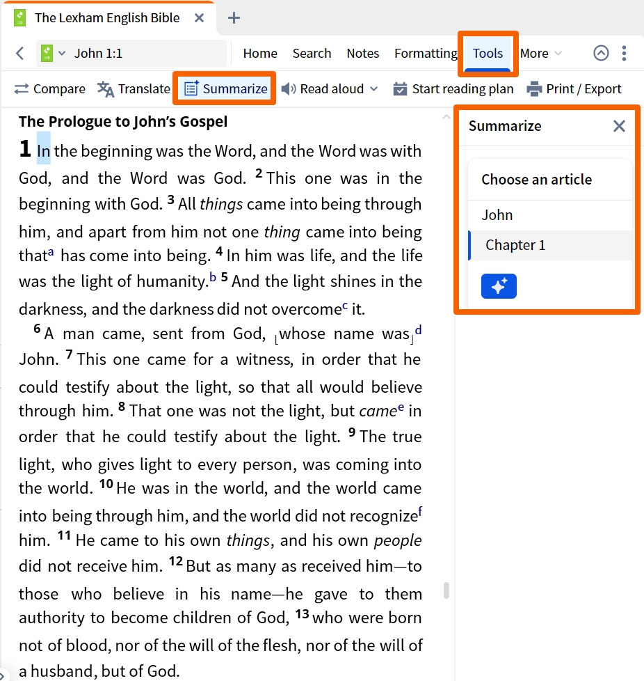 Resource Toolbar - Summarize