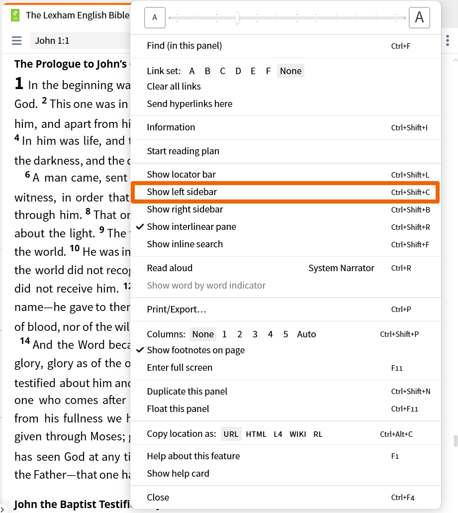 Resource Toolbar - Show Left Sidebar