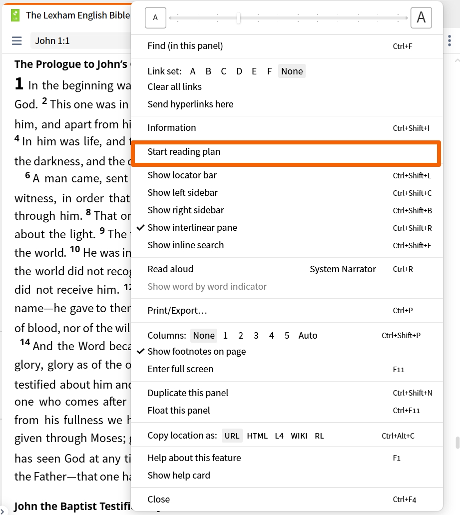 Resource Toolbar - Start Reading Plan