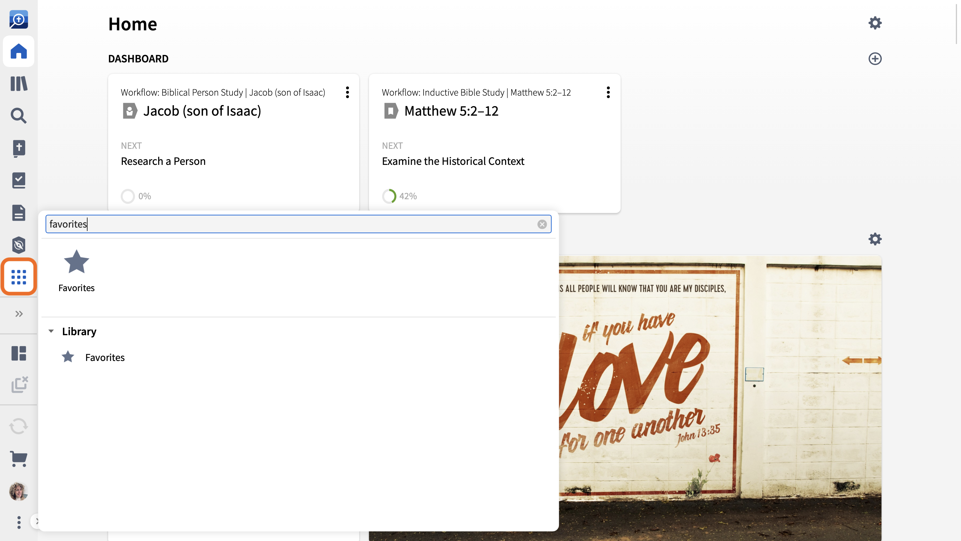 Open favorites from Tools