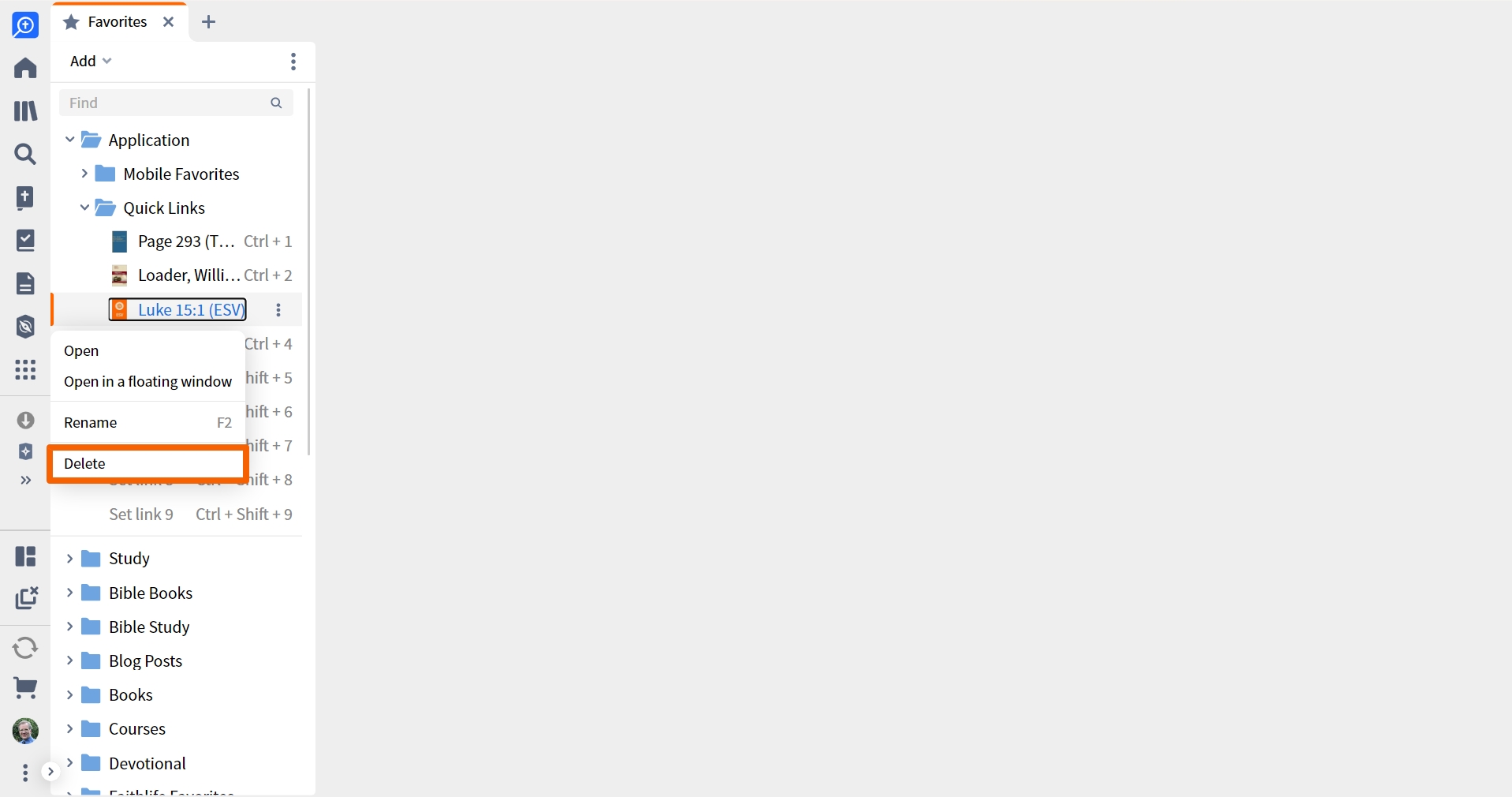 Remove a quick link
