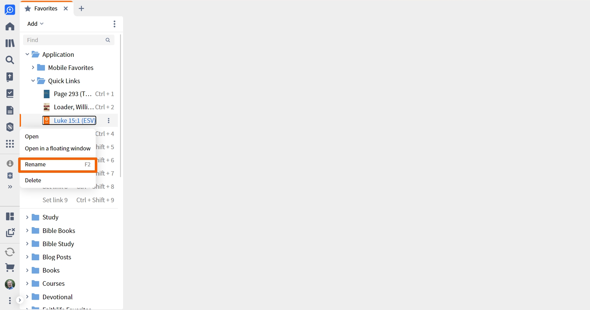 Rename a quick link