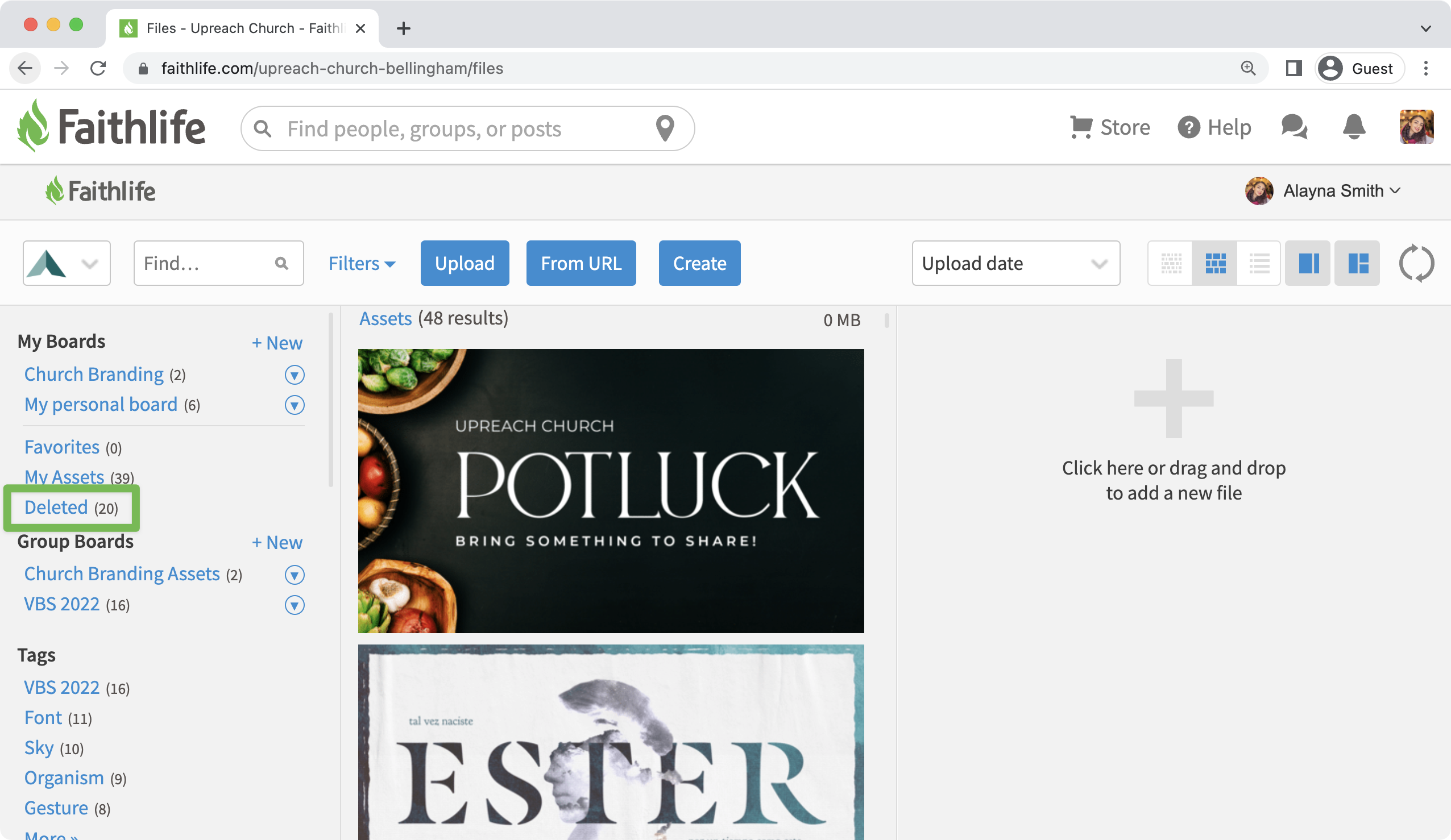 Deleted group board in lefthand sidebar