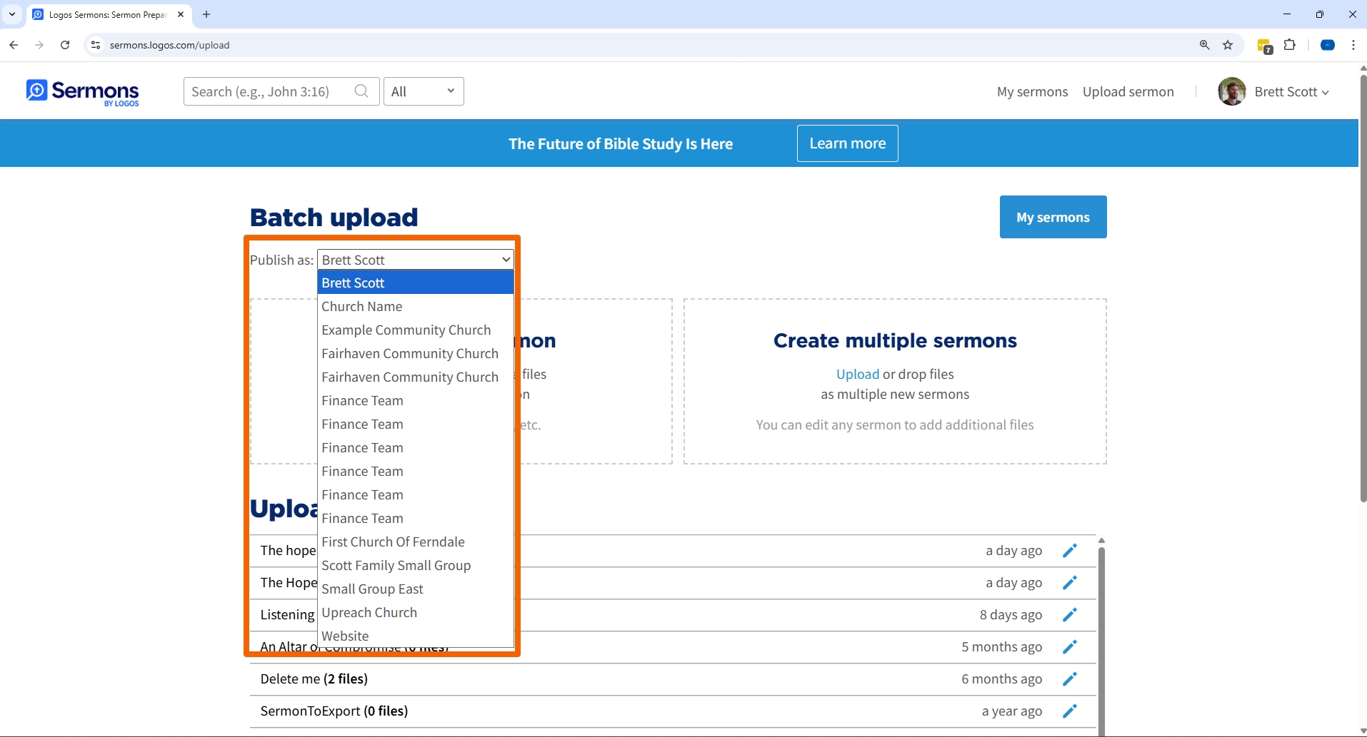 Select Profile For Batch Sermon Upload