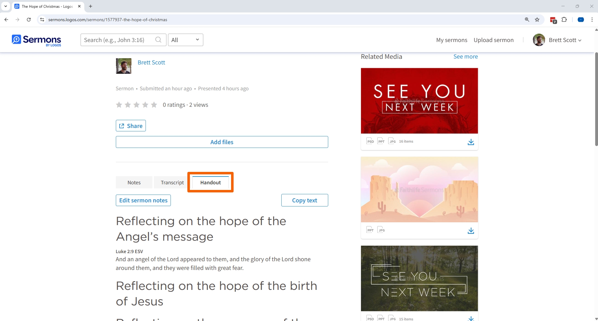 Logos Sermons - Uploaded Sermon With Handouts
