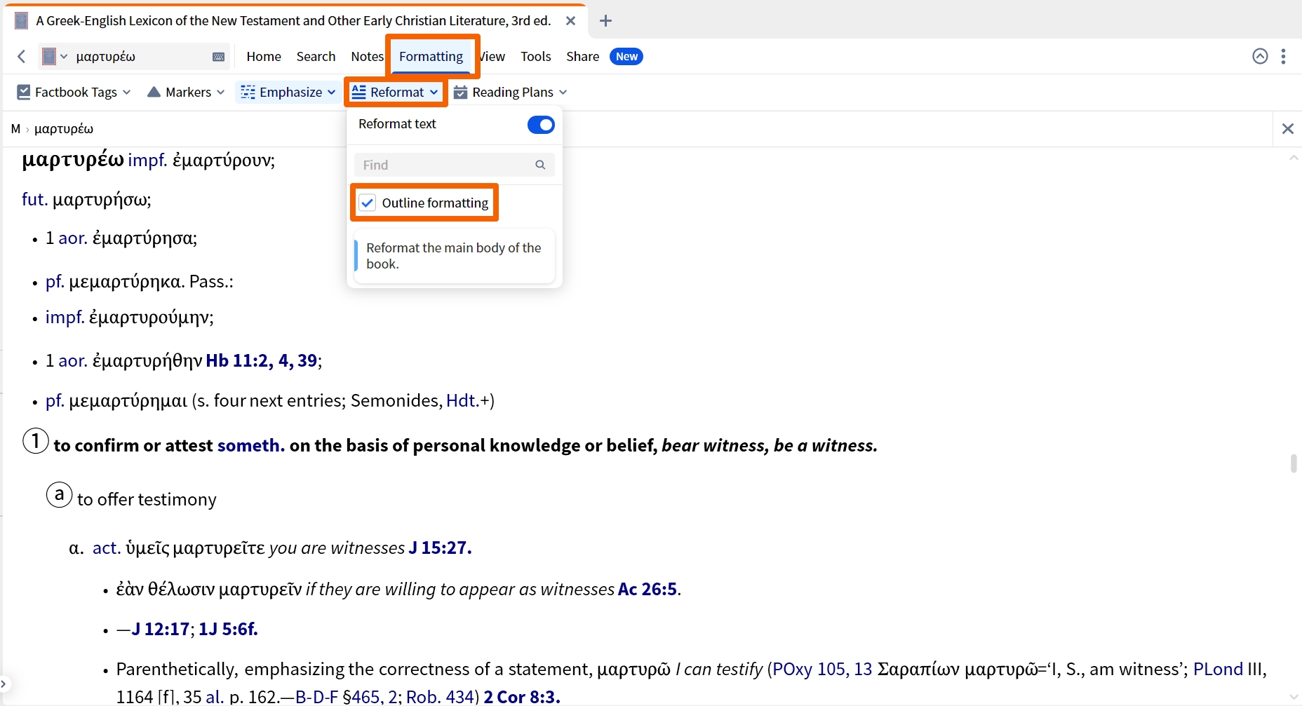 BDAG - Outline Formatting
