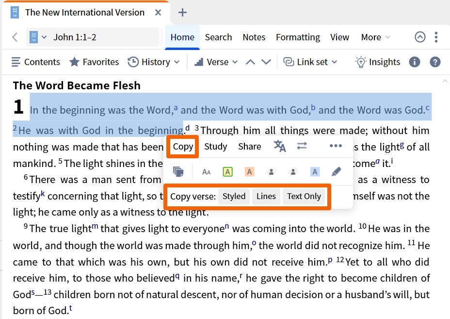 Copy Verses Using Selection Menu