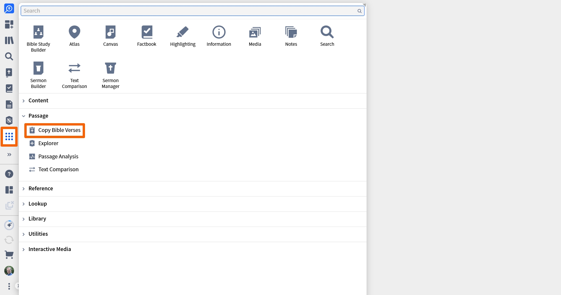 Open Copy Bible Verses Tool From Tools Menu