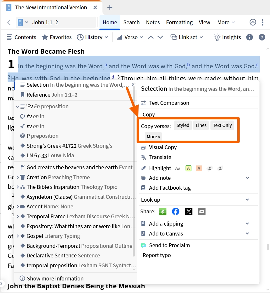 Copy Verses Using Context Menu