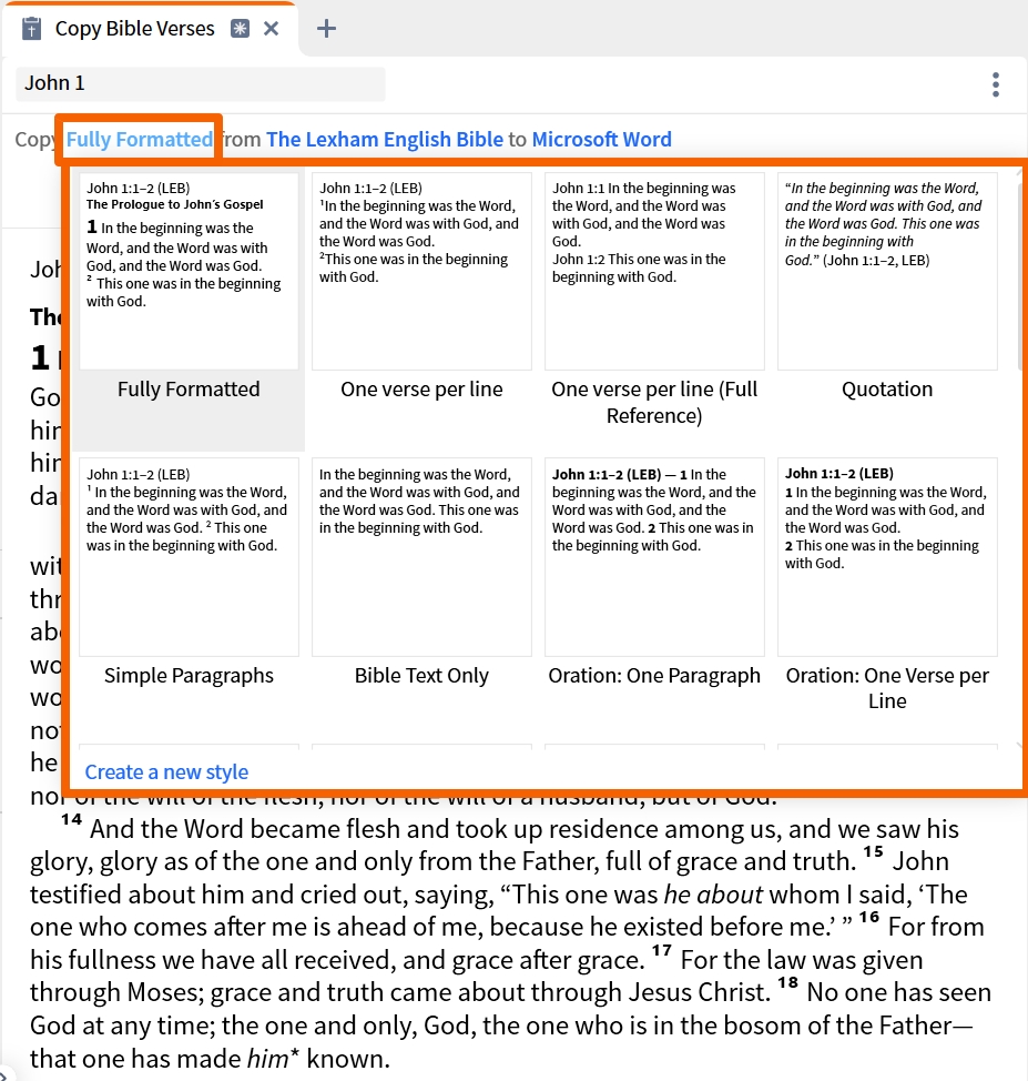 Selet Format In Copy Bible Verses Tool