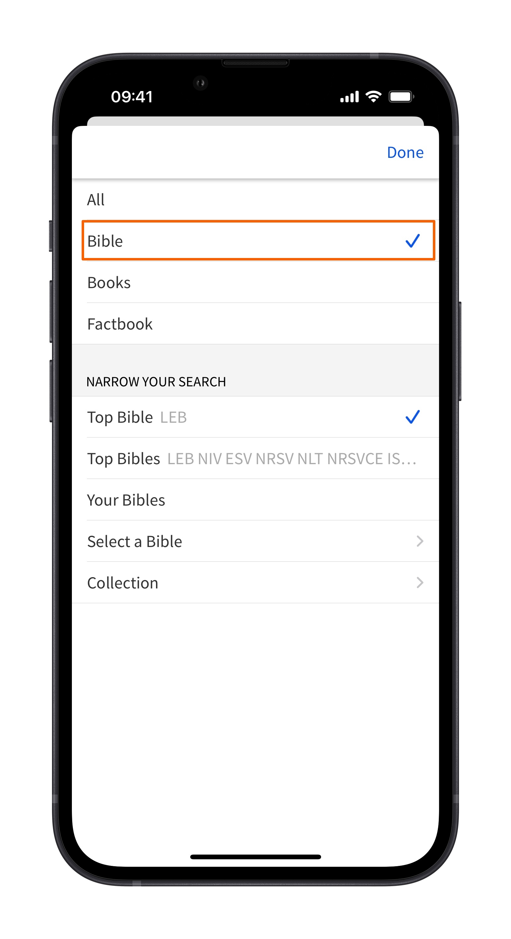 Mobile - Specify Bible Search
